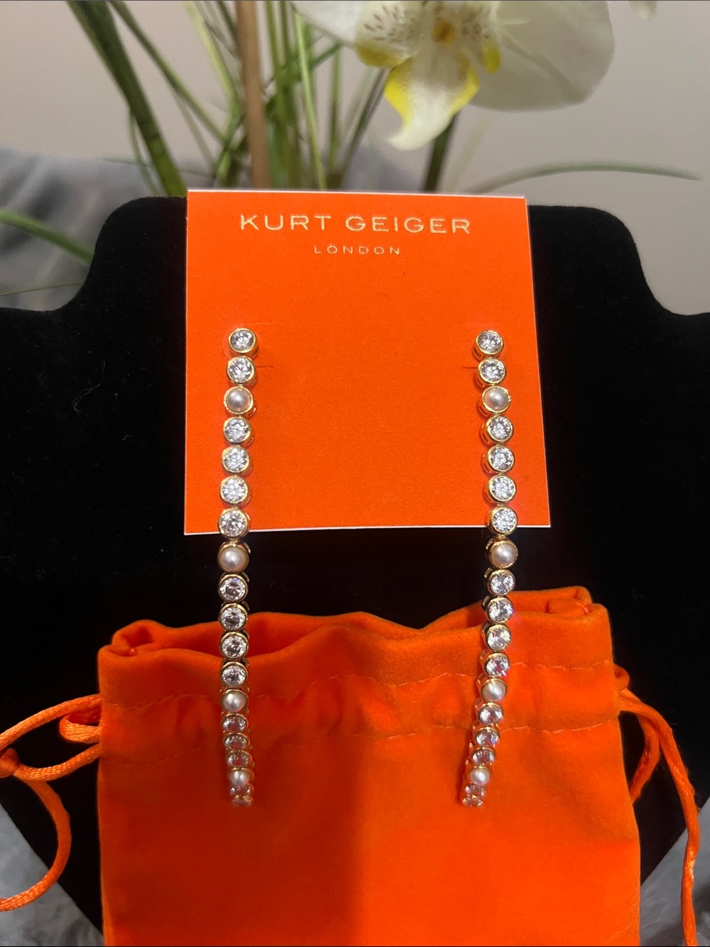 Kurt Geiger Gold-Tone Crystal and Pearl Drop Earrings NEW retail $68 - Picture 2 of 5